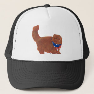 Gorra De Camionero Gato Persa Pelirrojo Patriótico de Pelo Largo