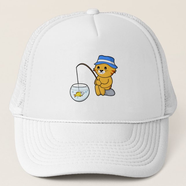 Gorra De Camionero Gato pescando peces en vidrio (Anverso)