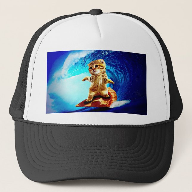 Gorra De Camionero Gato Pizza Surfing (Anverso)