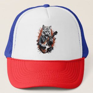 Gorra De Camionero Gato Rockstar Desgarrando Guitarra
