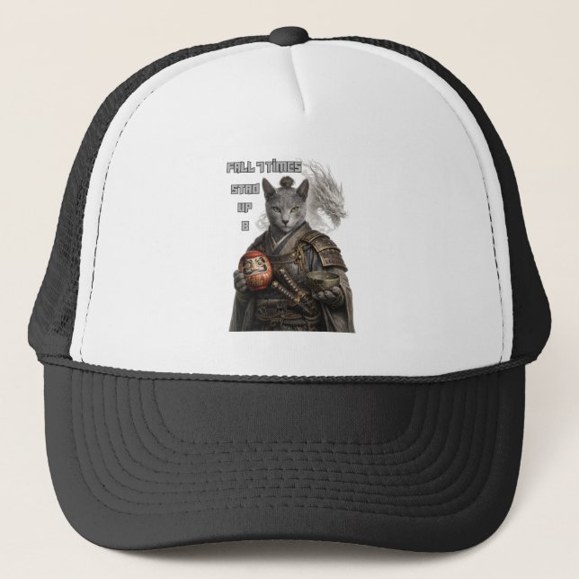 Gorra De Camionero Gato Samurái Azul Ruso (Anverso)
