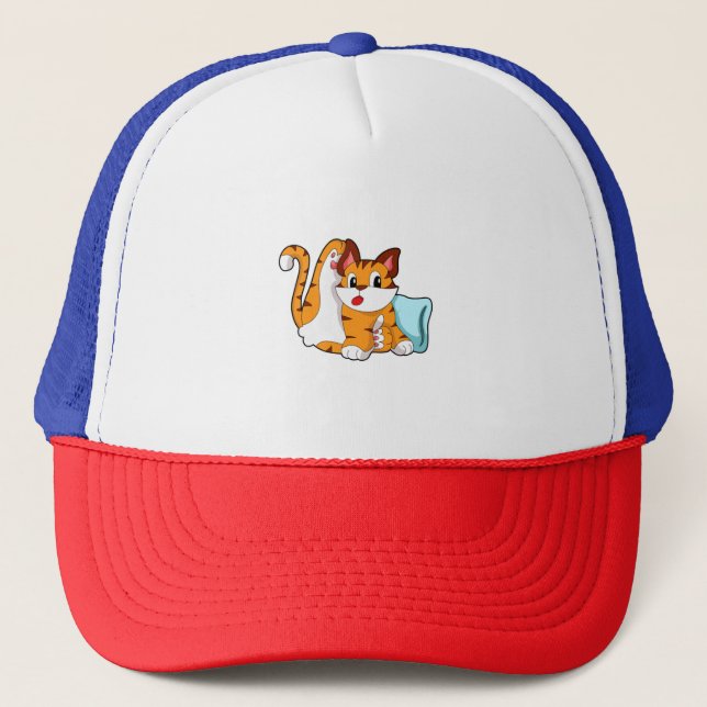 Gorra De Camionero Gato tigre con almohada (Anverso)