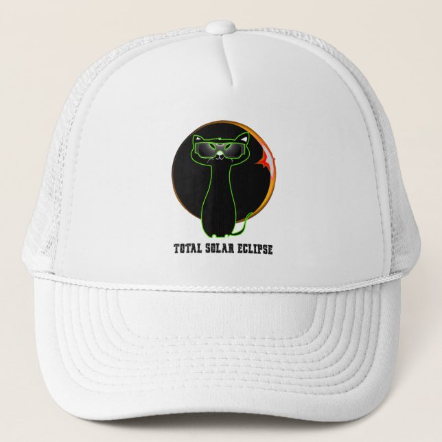 Gorra De Camionero Gato Usando Gafas De Eclipse Solar Total Ecli (Anverso)