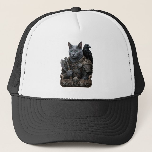Gorra De Camionero Gato veterano Russian Blue Odin (Anverso)