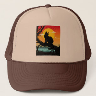 Gorra De Camionero Gato y árbol silueta atardecer