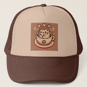 Gorra De Camionero Gato y café deliciosos kawaii Kitty en la televisi