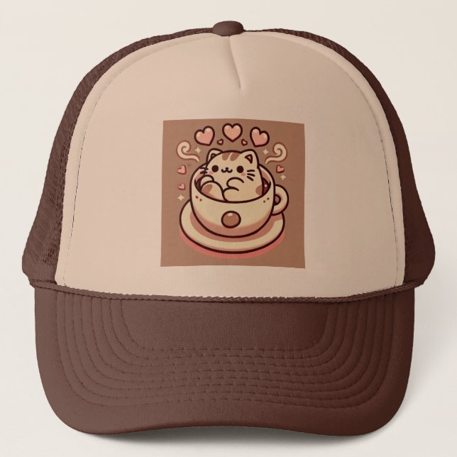 Gorra De Camionero Gato y café deliciosos kawaii Kitty en la televisi (Anverso)