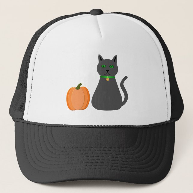 Gorra De Camionero Gato y calabaza de Halloween (Anverso)