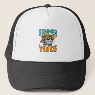 Gorra De Camionero Gatos con Vibraciones de Verano Diseño de Grabado