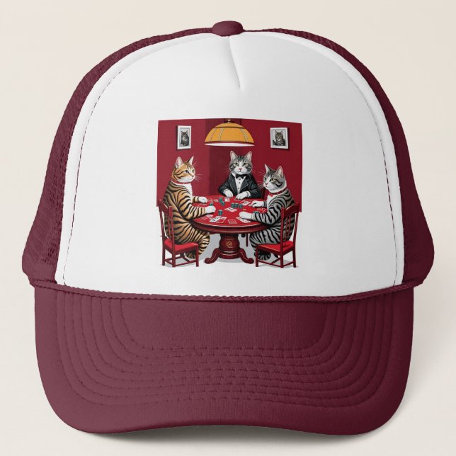 Gorra De Camionero Gatos de mesa jugando al póquer (Anverso)