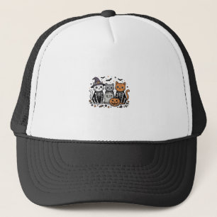 Gorra De Camionero Gatos Esqueleto Lindos Grabado Vintage Halloween C