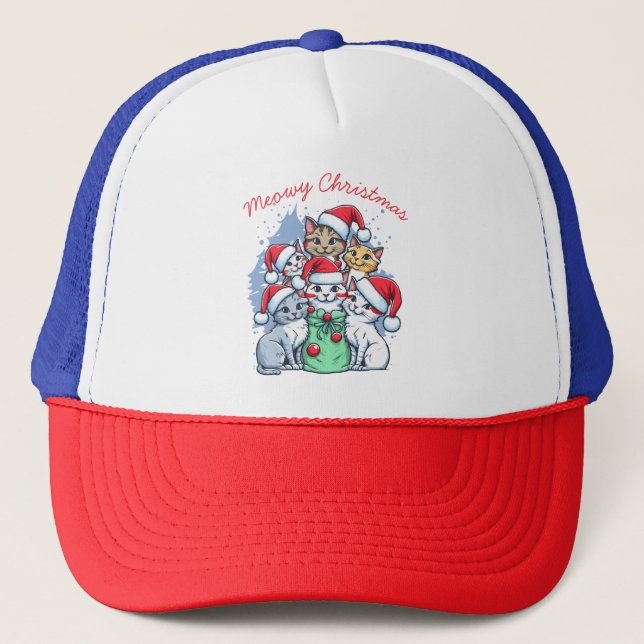 Gorra De Camionero Gatos Feliz Navidad, Meowy Navidades, regalo graci (Anverso)