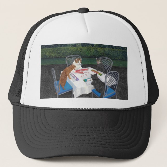 Gorra De Camionero Gatos jugando Mahjong (Anverso)