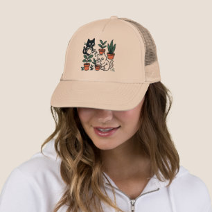 Gorra De Camionero Gatos Negros y Blancos Jardinería Plantas