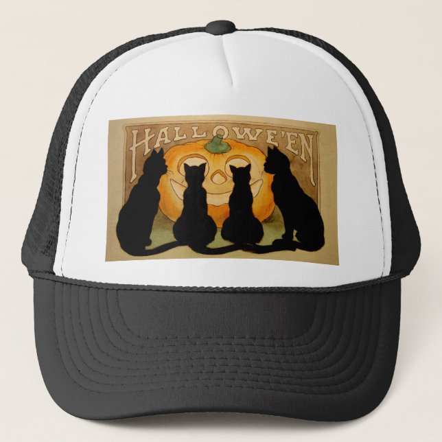 Gorra De Camionero Gatos negros y Jack O'Lantern (Anverso)