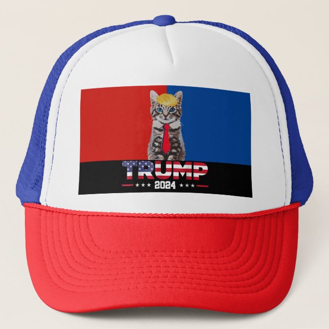 Gorra De Camionero Gatos Para Trump 2024 | Vance Trump Azul Rojo (Anverso)