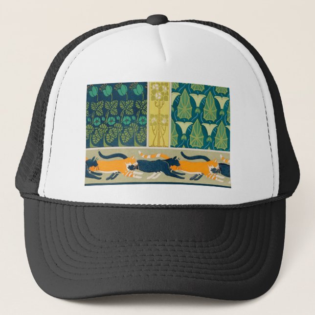 Gorra De Camionero Gatos y flores de Art Nouveau (Anverso)