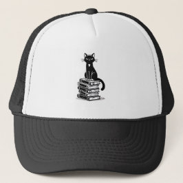 Gorra De Camionero Gatos y libros negros - Diseño Minimalista