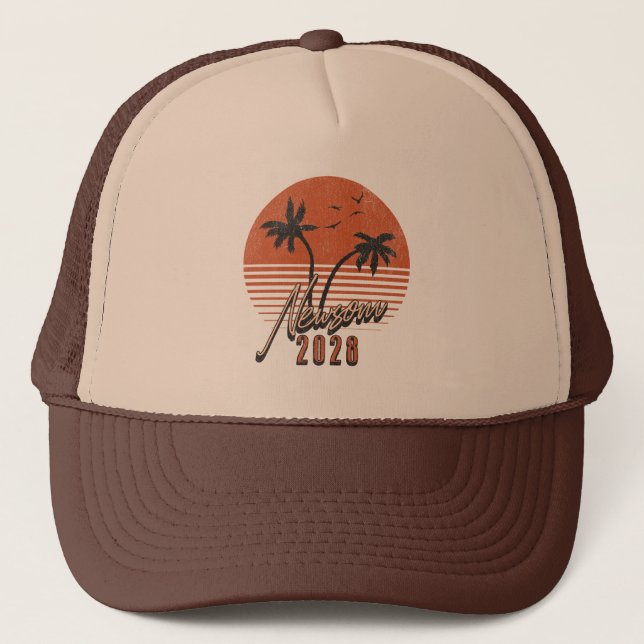 Gorra De Camionero Gavin Newsom 2028 Para Presidente Palm Tree Sunset (Anverso)