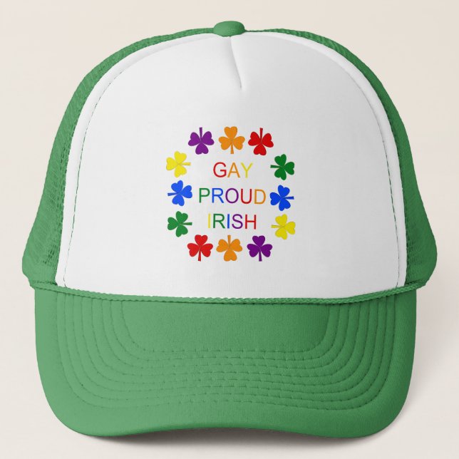 Gorra De Camionero Gay Proud Irlandés LGBT Rainbow Shamrock (Anverso)
