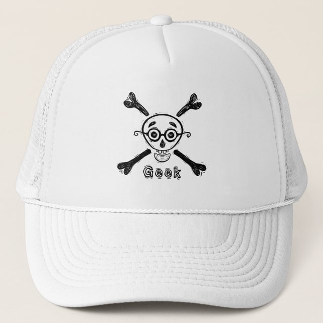 Gorra De Camionero Geek Skull con anteojos personalizados (Anverso)