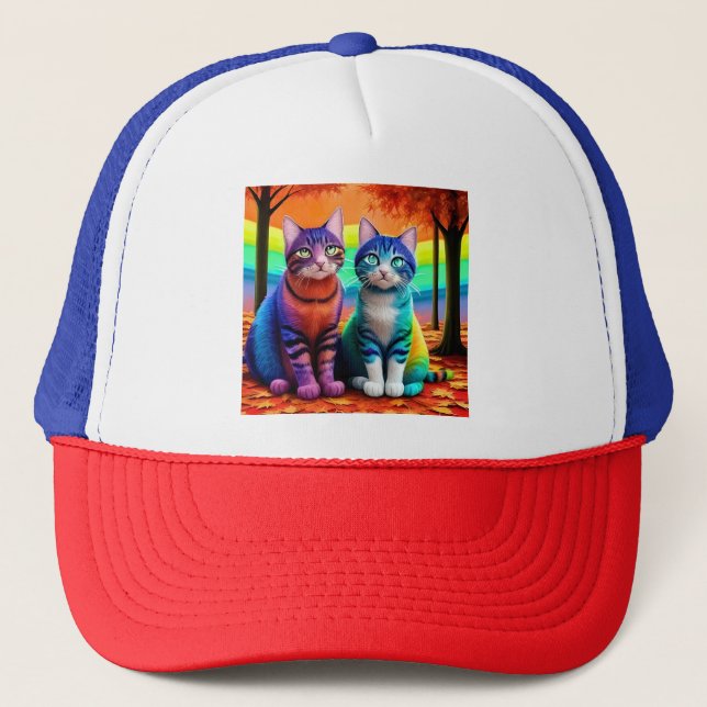 Gorra De Camionero Gemelos del arte digital de gatos-56467 (Anverso)
