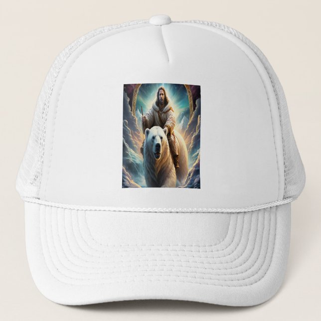 Gorra De Camionero (Generación de IA) Jesús en un oso polar 5x7 (Anverso)