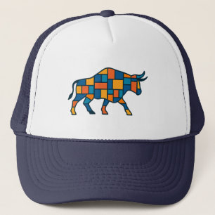 Gorra De Camionero Geometric Bull Art - Bull City Mosaic Animal