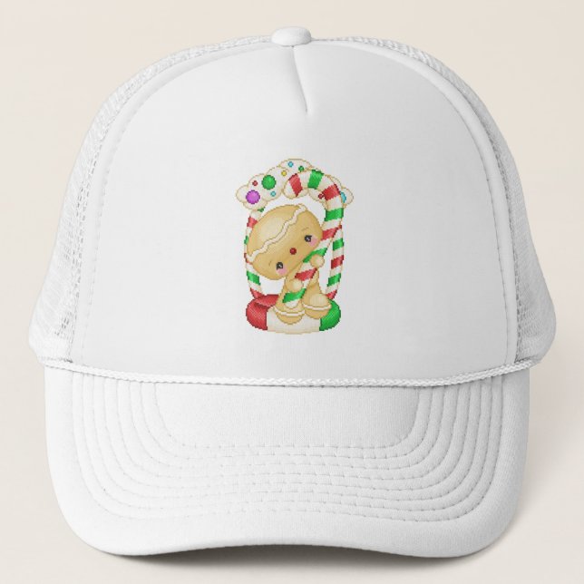 Gorra De Camionero Gingerbread Doll Peppermint Pixel Art (Anverso)