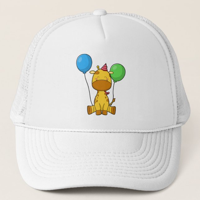 Gorra De Camionero Girafa en cumpleaños con globos (Anverso)