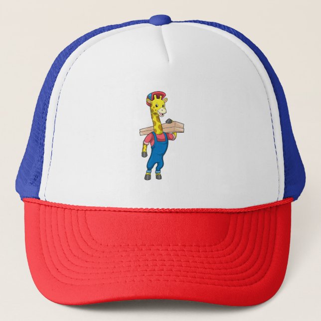 Gorra De Camionero Giraffe como carpintero con madera (Anverso)