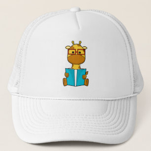 Gorra De Camionero Giraffe como estudiante con anteojos y libro