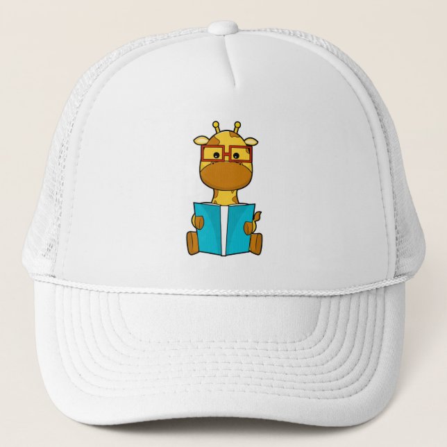 Gorra De Camionero Giraffe como estudiante con anteojos y libro (Anverso)