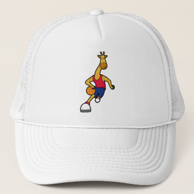 Gorra De Camionero Giraffe como jugador de baloncesto con baloncesto (Anverso)
