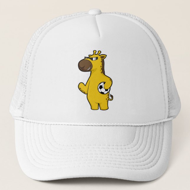 Gorra De Camionero Giraffe como jugador de fútbol con pelota de fútbo (Anverso)