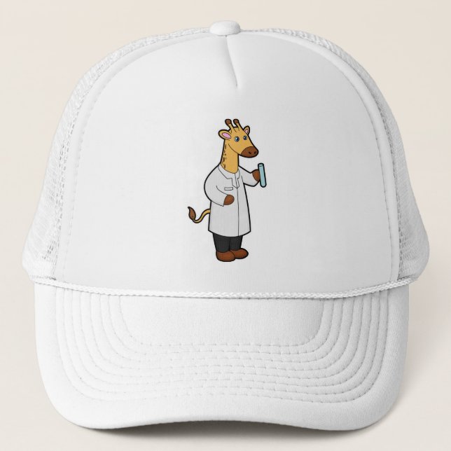 Gorra De Camionero Giraffe como Médica con tubo de prueba (Anverso)