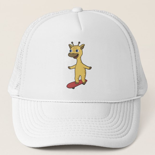 Gorra De Camionero Giraffe como Skater con Skateboard (Anverso)