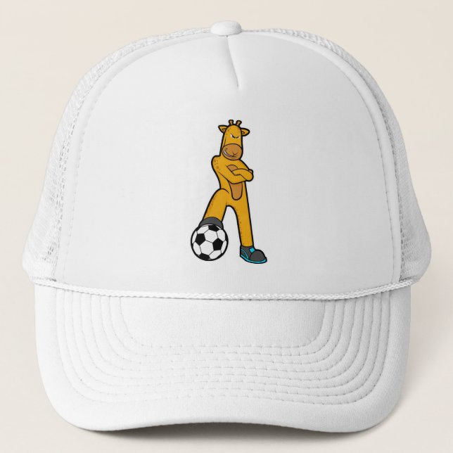 Gorra De Camionero Giraffe en deportes con balón de fútbol (Anverso)