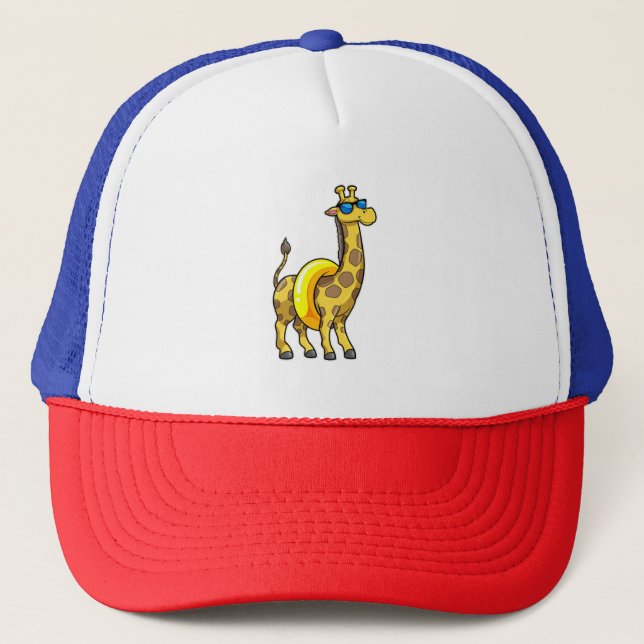 Gorra De Camionero Giraffe en la playa con anillo de natación y gafas (Anverso)