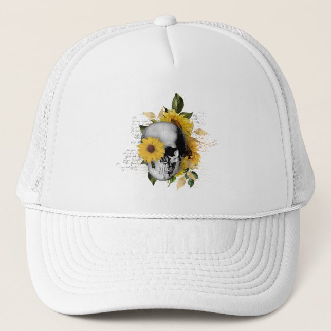 Gorra De Camionero Girasol esquelético gótico (Anverso)
