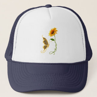 Gorra De Camionero Girasol Mariposa Dorada Botánica Floral Naturaleza