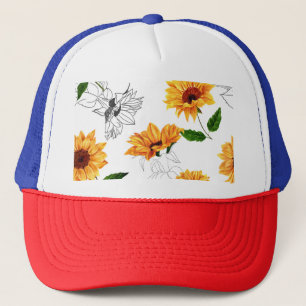 Gorra De Camionero girasoles dibujados a mano: patrón amarillo vibran