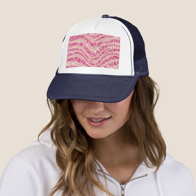 Gorra De Camionero Girly Pink Blush Glitter Zebra Pattern             (In situ)