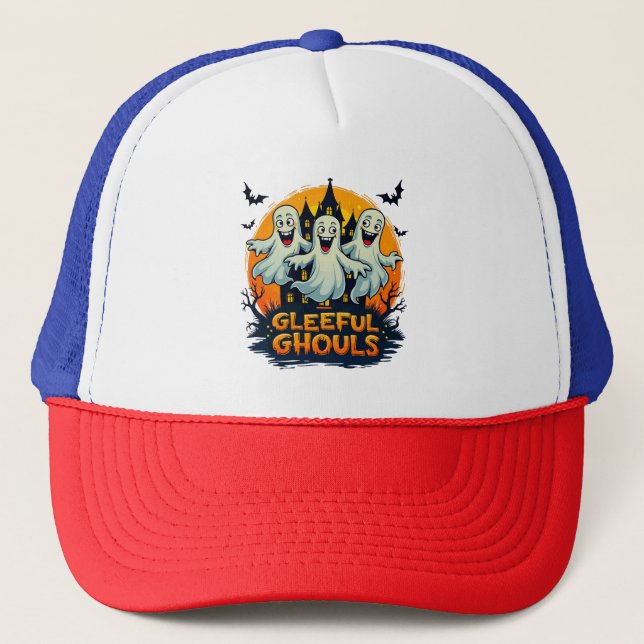 Gorra De Camionero Gleeful Ghouls | Fun Halloween Ghost Artwork (Anverso)