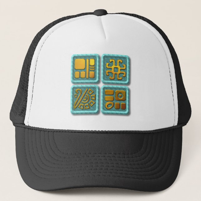 Gorra De Camionero Glifos maya-turquesa (Anverso)