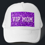 Gorra De Camionero Glitz Purple 'VIP MOM' trucker hat<br><div class="desc">Let Mom know she's a Very Important Person! Hat with a modern printed design featuring stars scattered over a stylised "sequin look" pattern background in shades of purple and 'VIP MOM' written in lilac. Can be used as a background for your own text, images and ideas. Please note this is...</div>