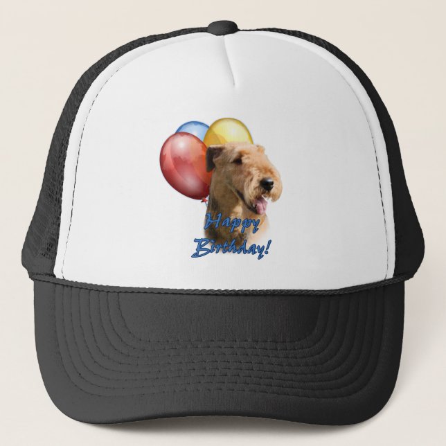 Gorra De Camionero Globo de cumpleaños feliz de Airedale Terrier (Anverso)