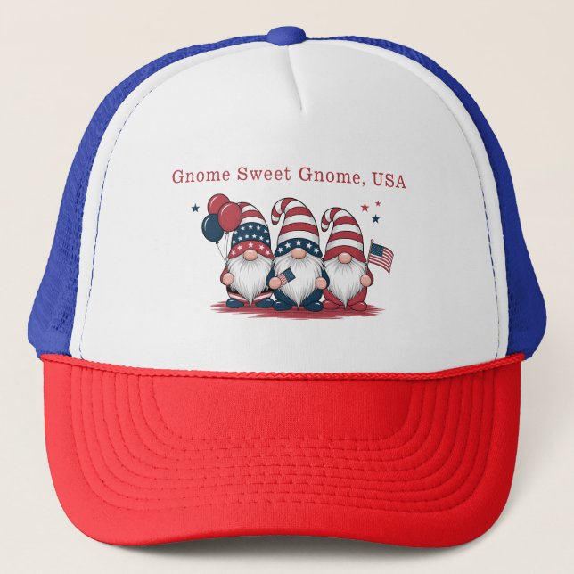 Gorra De Camionero Gnomas patrióticos 4 de julio (Anverso)