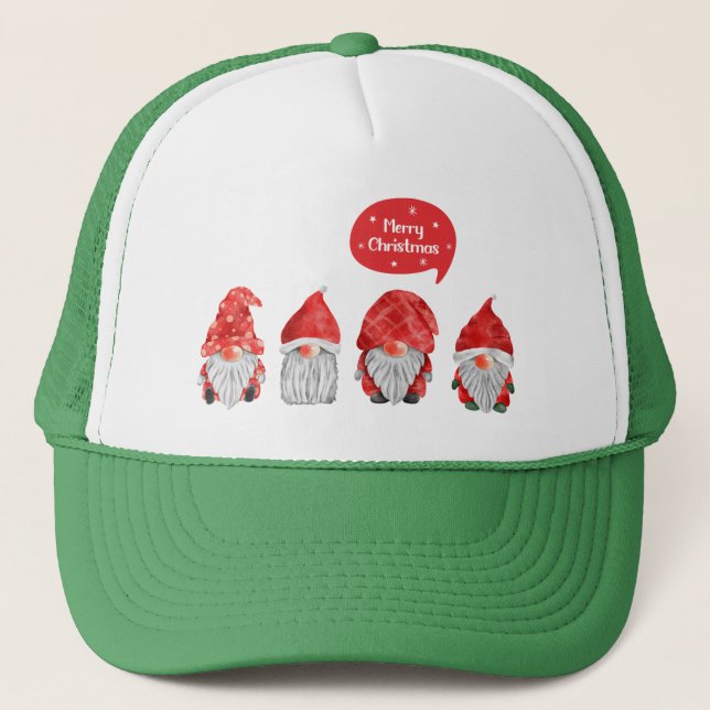 Gorra De Camionero Gnomes festivos de acuarela: Feliz Navidad (Anverso)