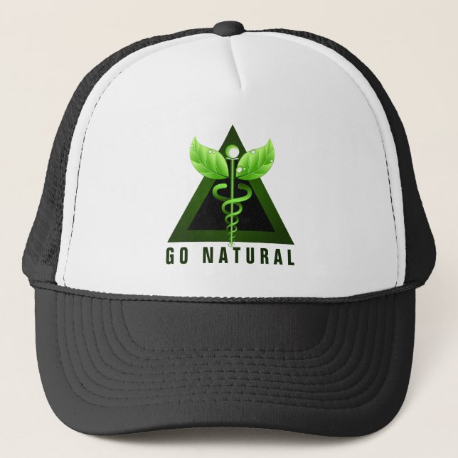 Gorra De Camionero Go Natural Therapy Green Caduceus Icon Symbol (Anverso)